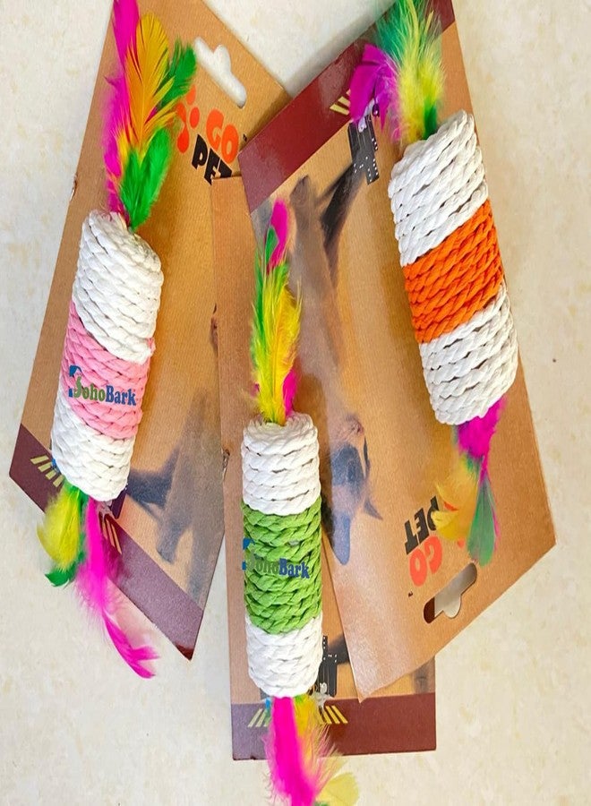 BohoBark Cat Scratch Wheel Sisal Candy Roller Cat Toy Molars Practicing Claws Colorful Feather Beaded Cat Toy for Pet Dogs Puppy Cat-1 Piece (Color May Vary) - Image 4